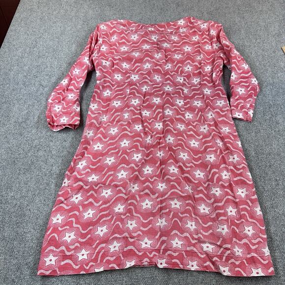 Boden Red Linen Star Mini Dress 3/4 Sleeve Notch Neck Sz 8 Petite 4th Of July - Picture 10 of 11